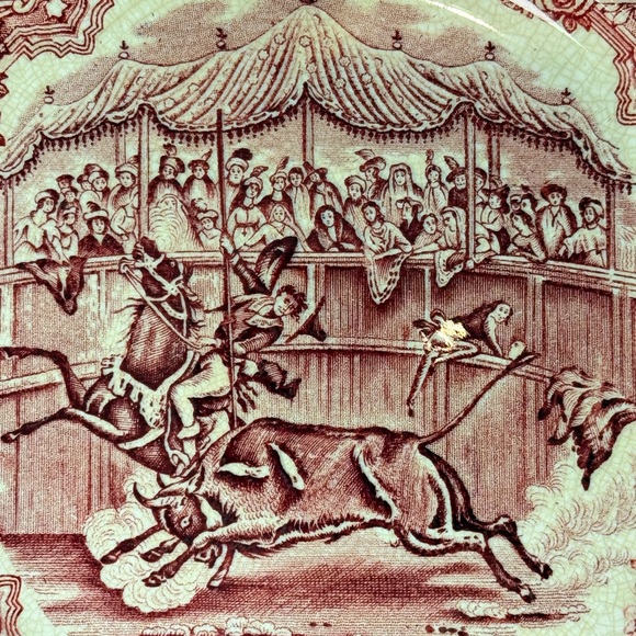 Spanish Festivities 1798 Pink Red George Jones 9.2” Antique Transferware Plate - Picture 3 of 5